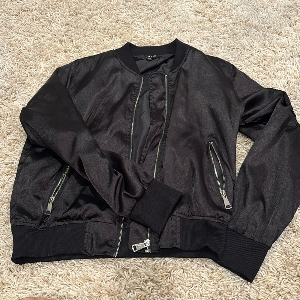 365 black satin jacket medium